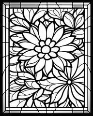 Coloring picture of a flower from a line in black and white with coloring fields, contour lines, generative ai