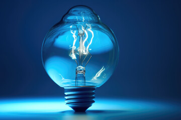 Light bulb on a plain blue background. Generative AI