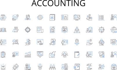 Accounting line icons collection. Ambition, Aspiration, Clarity, Commitment, Dedication, Direction, Drive vector and linear illustration. Empowerment,Focus,Fortitude outline signs set