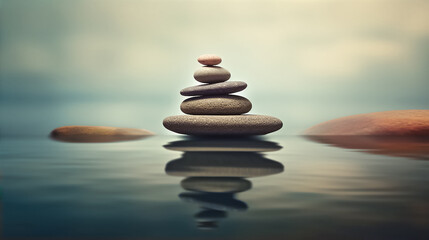 IA illustration of zen stones floating on water