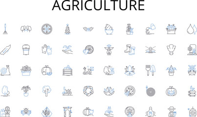 Agriculture line icons collection. Productivity, Efficiency, Innovation, Collaboration, Automation, Analytics, Nerking vector and linear illustration. Communication,Strategy,Organization outline signs
