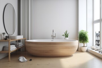 Naklejka na ściany i meble luxury bath wood bathroom interior house white architecture home bathtub modern. Generative AI.