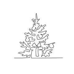 Obraz na płótnie Canvas Christmas tree one line drawing