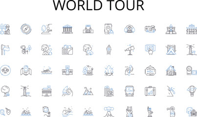 World tour line icons collection. Robotics, Automation, Learning, Intelligence, Neural, Machine, Algorithm vector and linear illustration. Data,Programming,Analytics outline signs set