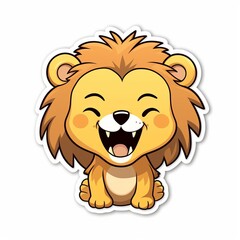 Fototapeta premium A joyful chibi Lion sticker with a white background, radiating happiness and positivity in its cute chibi form, cute lion sticker, Generative AI