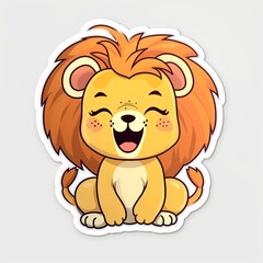 A joyful chibi Lion sticker with a white background, radiating happiness and positivity in its cute chibi form, cute lion sticker, Generative AI