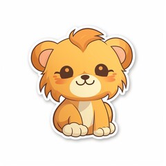 Obraz premium A lovable chibi Lion sticker with a white background, radiating warmth and affection in its cute chibi form, cute lion sticker, Generative AI