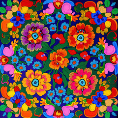 Fototapeta na wymiar Seamless Colorful Floral Tile Wallpaper Background