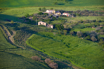 farmhouses among the spring pastures and hills of the Nebrodi mountains in Sicily
