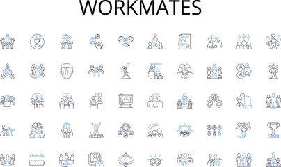Fototapeta na wymiar Workmates line icons collection. Strategy, Branding, Advertising, Promotion, Analytics, Campaigns, Outreach vector and linear illustration. Engagement,Lead-generation,Nerking outline signs set