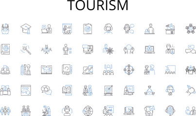 Tourism line icons collection. Brotherhood, Unity, Loyalty, Friendship, Solidarity, Camaraderie, Alliance vector and linear illustration. Companionship,Support,Collaboration outline signs set