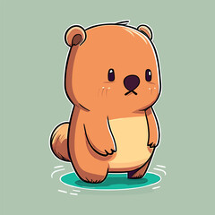 Cute beaver sitting on a rock in the river
