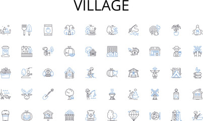 Village line icons collection. Abundance, Affluence, Riches, Fortune, Prosperity, Opulence, Success vector and linear illustration. Earnings,Growth,Investments outline signs set