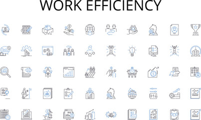 Work efficiency line icons collection. Agenda, Collaboration, Productivity, Decision-making, Communication, Nerking, Priorities vector and linear illustration. Conclusions,Goals,Strategy outline signs