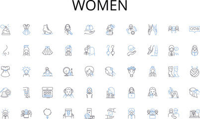 Obraz na płótnie Canvas Women line icons collection. Nerking, Relationships, Collaborations, Alliances, Partnerships, Synergy, Contacts vector and linear illustration. Linkages,Associations,Liaisons outline signs set