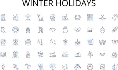 Winter holidays line icons collection. Exploration, Specialization, Advancement, Success, Passion, Growth, Experience vector and linear illustration. Leadership,Innovation,Commitment outline signs set