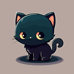 Cute Little Cartoon kawaii anime Black witch's magical kitten cat. Flat  Vector Illustration for Children
