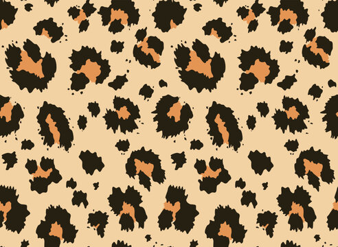 Animal print leopard vector yellow background, cat spots, seamless pattern
