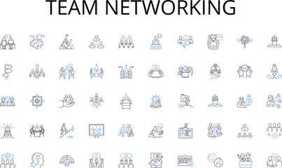 Team networking line icons collection. Speaker, Attendee, Nerking, Workshop, Keynote, Breakout, Panel vector and linear illustration. Presentation,Exhibit,Collaboration outline signs set