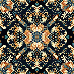 Elegant seamless patchwork pattern from colorful Moroccan, Portuguese tiles, Azulejo, ornaments, Traditional ornament, generative AI