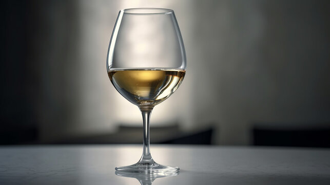 white wine in wine glass grey background