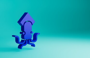 Blue Octopus icon isolated on blue background. Minimalism concept. 3D render illustration