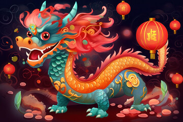 Illustration of traditional Chinese Dragon. AI Generated Generative AI