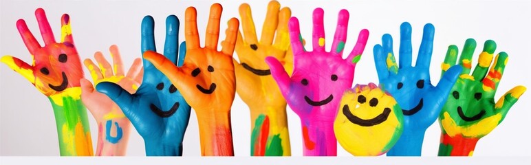 fun child colorful paint smile artist hand art finger concept. Generative AI.