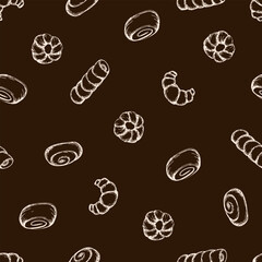 Hand drawn bakery seamless pattern background.