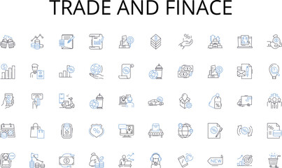 Trade and finace line icons collection. Freelancing, Entrepreneurship, Autonomy, Flexibility, Creativity, Independence, Business vector and linear illustration. Innovation,Risk-taking,Strategy outline
