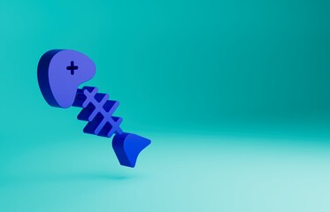 Blue Fish skeleton icon isolated on blue background. Fish bone sign. Minimalism concept. 3D render illustration
