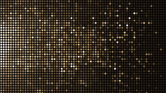 Golden disco lights background. Disco party glowing animation. VJ animation. Flicker wall lights. Night club, music video, LED screen and projector, glamour and fashion event, jazz, pop. 4k. 