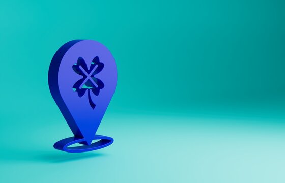Blue Casino slot machine with clover symbol icon isolated on blue background. Gambling games. Minimalism concept. 3D render illustration