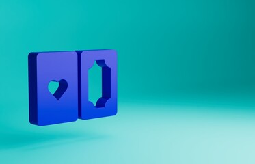 Blue Deck of playing cards icon isolated on blue background. Casino gambling. Minimalism concept. 3D render illustration
