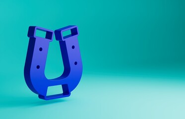 Blue Horseshoe icon isolated on blue background. Minimalism concept. 3D render illustration