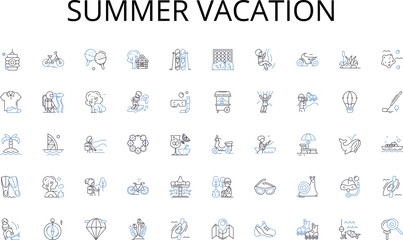 Summer vacation line icons collection. Quickness, Swiftness, Haste, Expediency, Alacrity, Velocity, Rapidity vector and linear illustration. Promptness,Rush,Fleetness outline signs set - obrazy, fototapety, plakaty