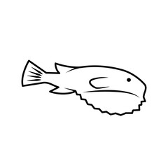 Fugu fish. Takifugu rubripes. Japanese puffer. Ink sketch isolated on white background. Hand drawn vector illustration. Retro style.