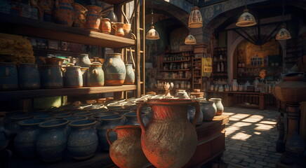 ceramic handmade craft shop factory old vintage ceramic colorful bowl ,generated ai