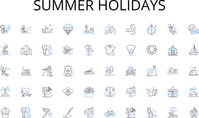Summer holidays line icons collection. Population, Demographics, Diversity, Enumeration, Sampling, Data, Survey vector and linear illustration. Questionnaire,Analysis,Agriculture outline signs set