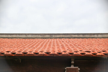 Closeup of tile roof of an ancient temple in Hai Duong