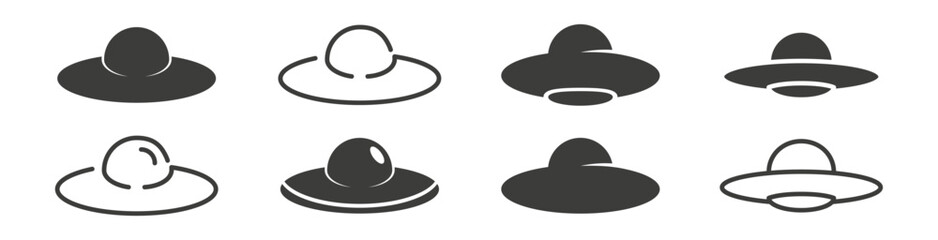 UFO. Flying saucer icon set. Vector illustration.