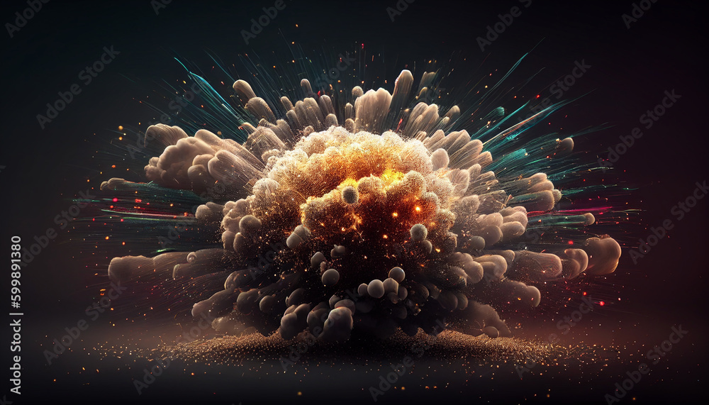 Wall mural a colorful fireworks display with a dark background, generative ai