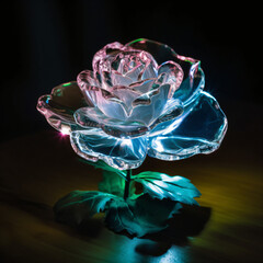 A glass rose sitting on top of a wooden table Generative Ai