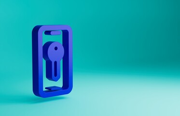 Blue Smart key icon isolated on blue background. Minimalism concept. 3D render illustration