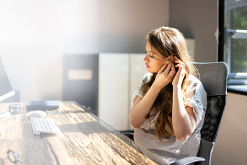 Hearing Aid And Audiology. Woman