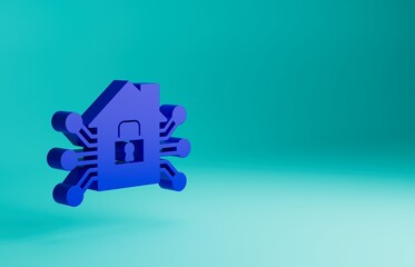 Obraz premium Blue Smart home icon isolated on blue background. Remote control. Minimalism concept. 3D render illustration