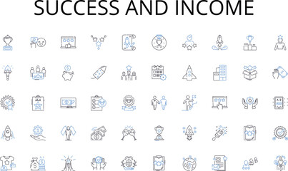 Success and income line icons collection. Audit, Bookkeeping, Taxation, Payroll, Financial, Budgeting, Compliance vector and linear illustration. Forecasting,Consulting,Analysis outline signs set