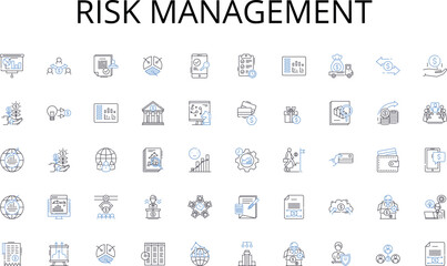Risk management line icons collection. Joining, Manufacturing, Construction, Integration, Assembly-line, Building, Processing vector and linear illustration. Arrangement,Fabrication,Grouping outline