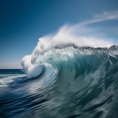 water liquid surfing crash sea wave blue ocean nature cool. Generative AI.