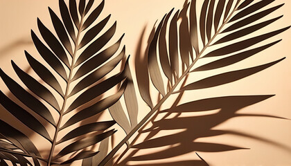Beige background with palm leaves shadow on wall, Generative AI